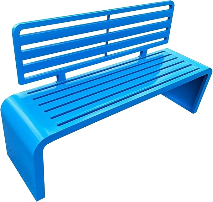Outdoor Metal Garden Bench,Weather Proof Porch Path Chair,with Backrest,park Benches，Patio Seating For 2-3 Person,Slatted Seat, Patio Yard Bench For Poolside,Balcony,Entryway,blue(L47"x W15" x H32")