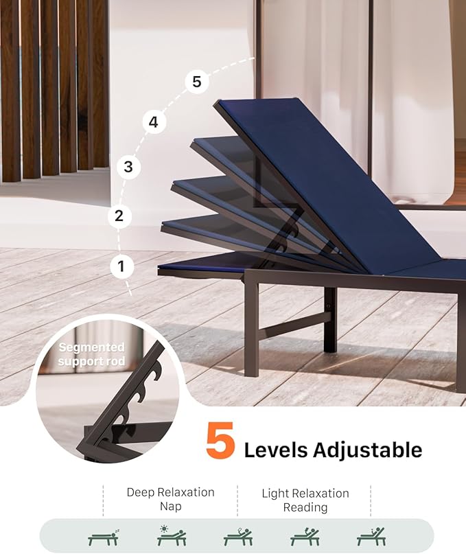 Chaise Lounge Chair Outdoor, Aluminum Patio Lounge Chairs Set of 2 - Photo 4