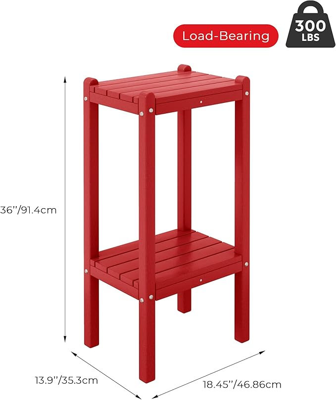 Costaelm Outdoor Side Table, 2-Tier Small Patio Coffee Tables for Outside, Outdoor End Tables for Patio, Adirondack Side Table for Outside for Pool, Porch, Garden, Red