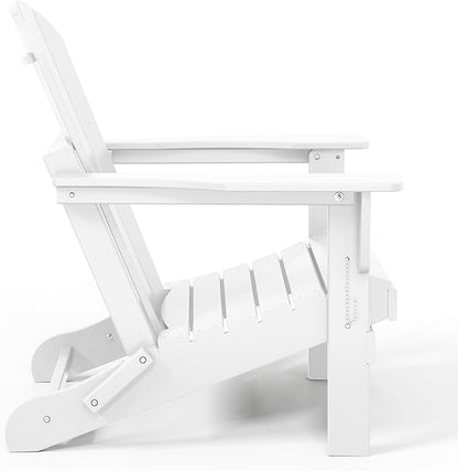 WestinTrends Malibu 2-Pieces Adirondack Chair Set with Side Table, All Weather Outdoor Seating Plastic Patio Lawn Chair Folding for Outside Porch Deck Backyard, White