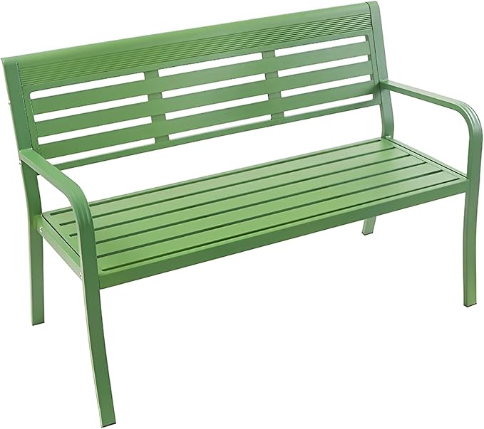 Metal Garden Bench 2-Seater, Aluminum Park Bench with Backrest and Armrests, Weatherproof Outdoor Furniture Loveseat(Green)