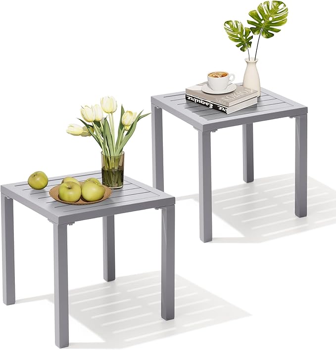 Crestlive Products Aluminum Outdoor Side Table Set of 2, Pool Lounge Chair Side Table, Weather Resistant Small Square Coffee End Table for Patio, Yard, Garden, Porch, Deck, Outdoor