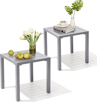 Crestlive Products Aluminum Outdoor Side Table Set of 2, Pool Lounge Chair Side Table, Weather Resistant Small Square Coffee End Table for Patio, Yard, Garden, Porch, Deck, Outdoor