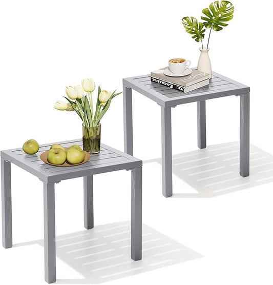 Crestlive Products Aluminum Outdoor Side Table Set of 2, Pool Lounge Chair Side Table, Weather Resistant Small Square Coffee End Table for Patio, Yard, Garden, Porch, Deck, Outdoor