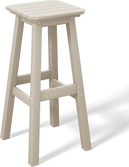 Costaelm 29" Height Outdoor Bar Stools, All-Weather Bar Stools, Adirondack Poly Patio Square Bar Stool for Patio, Deck, Kitchen Counter and Garden, Sand