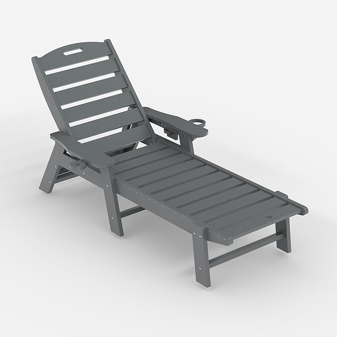 GarveeLife HDPE 5-Position Outdoor Chaise Lounge Chair with Cup Holder, Resin Pool Lounge Chair for Outside - Photo 6