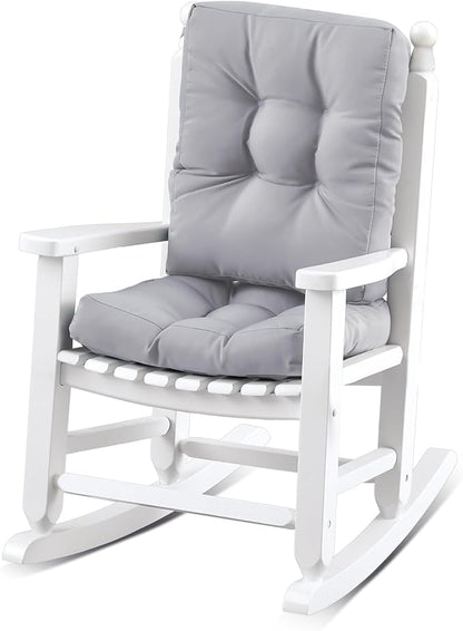 Kids Rocking Chair Cushion Pad Set Toddler Rocking Chair Indoor Outdoor Wooden Rocker Child Patio Rocker for Porch Balcony Lawn Indoor Outdoor(White,Ages 2-5)
