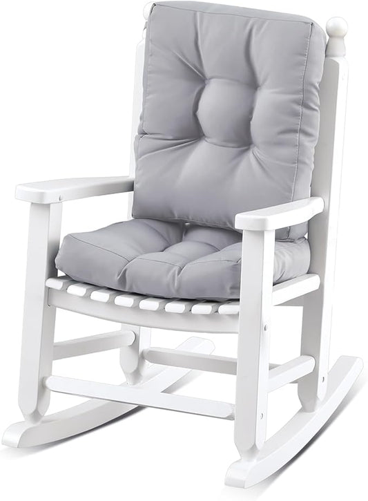 Kids Rocking Chair Cushion Pad Set Toddler Rocking Chair Indoor Outdoor Wooden Rocker Child Patio Rocker for Porch Balcony Lawn Indoor Outdoor(White,Ages 2-5)