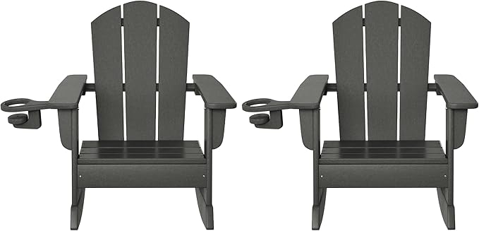 WestinTrends Malibu Outdoor HDPE Plastic Preschool Toddler Classic Adirondack Rocking Chairs (Set of 2), Gray