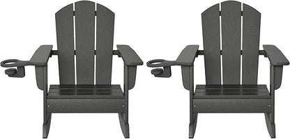 WestinTrends Malibu Outdoor HDPE Plastic Preschool Toddler Classic Adirondack Rocking Chairs (Set of 2), Gray