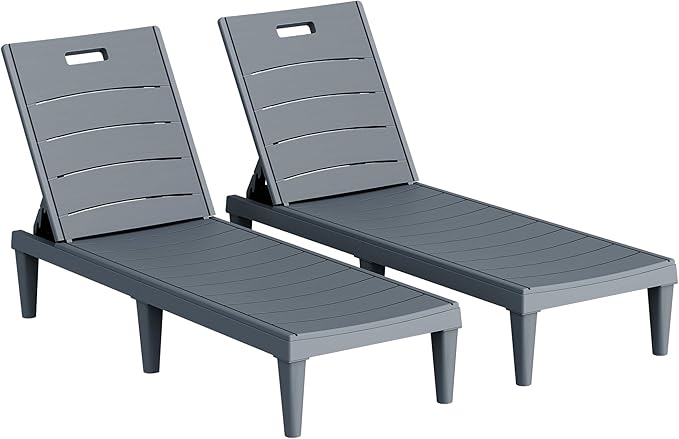 Homall Patio Chaise Lounge Chairs Set of 2, Outdoor Lightweight Lounge Chairs, 5 Position Adjustments Backrest for Outside Pool, Garden, Patio and Beach, Gray