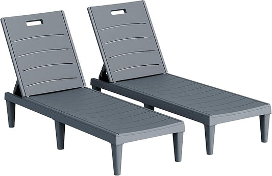 Homall Patio Chaise Lounge Chairs Set of 2, Outdoor Lightweight Lounge Chairs, 5 Position Adjustments Backrest for Outside Pool, Garden, Patio and Beach, Gray