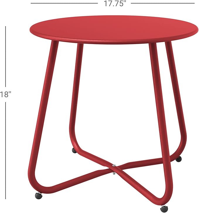 Grand patio Outdoor Side Table 18-inch Round End Table Accent Table for Bistro Balcony Apartment Red