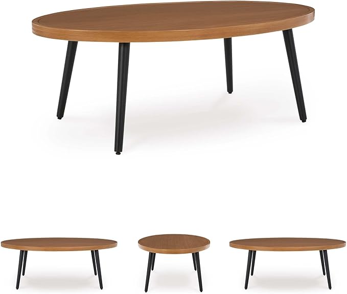 Signature Design by Ashley Horizon Hall Casual Outdoor Coffee Table with 4 Legs, Light Brown & Black - Photo 6