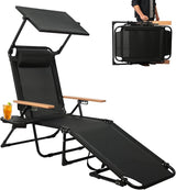 Foldable Chaise Lounge Chair Outdoor, 4-Position Reclining Outdoor Lounge Chairs with Wooden Armrest - Photo 1