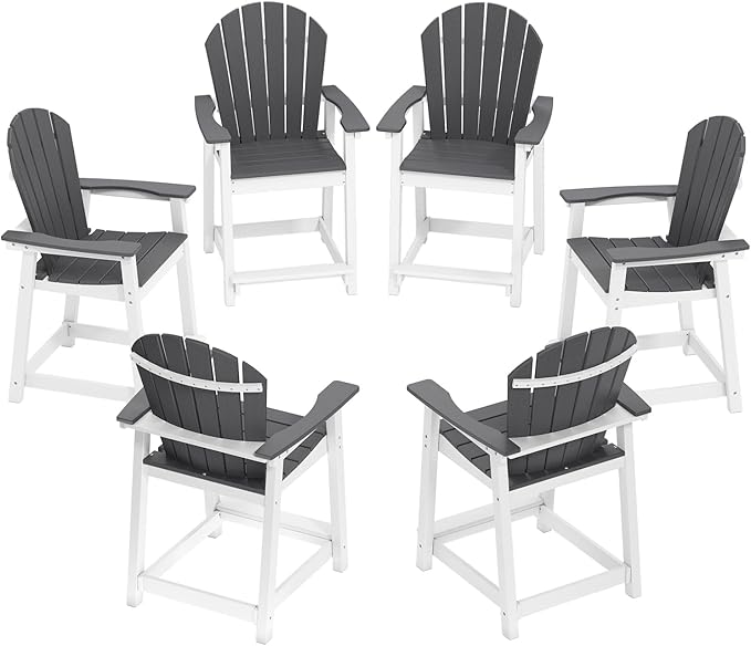 OTSUN Tall Modern Adirondack Chairs Set of 6, All Weather HDPE Bar Height Adirondack Stools Widened Durable Design for Porch Patio Yard Lawn Fire Pit Bistro Basement Indoors & Outdoors