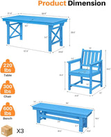 HDPE Outdoor Dining Set of 6, Patio Dining Table Set with 4 Chairs and 1 Bench - Photo 3