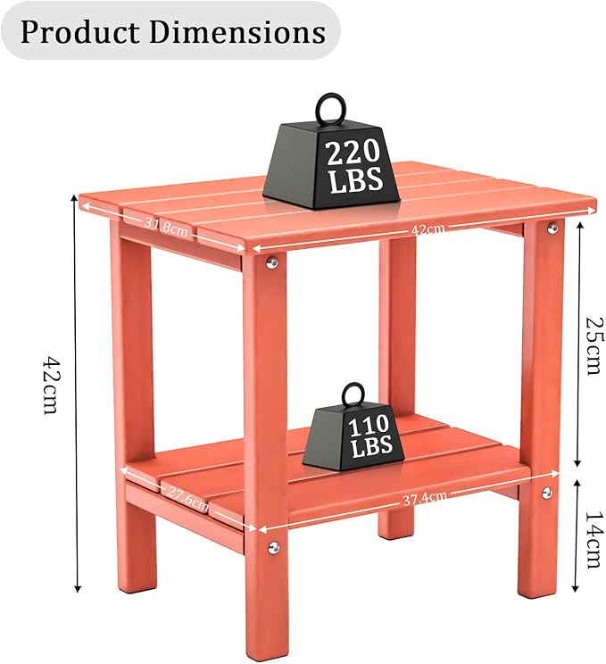 OTSUN Adirondack Outdoor Side Table, 16" HDPE Patio Side Table with Shelf, Weather Resistant Easy Maintenance for Backyard Pool Porch Garden & Lawn