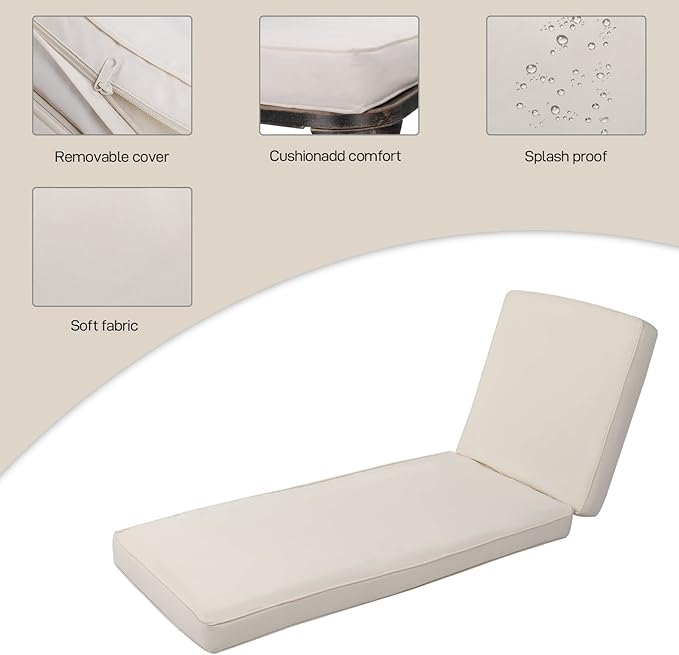 VINGLI Cast Aluminum Outdoor Chaise Lounge Chair and Side Table Set - Photo 3