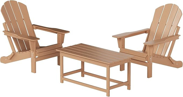 WO Home Furniture Adirondack Chairs Table Set of 3 PCS Outdoor Folding Chairs Coffee Table Weather/UV Resistant for Lawn - Photo 1