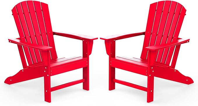 IVY&LANE Adirondack Chairs Set of 2 | HDPE Plastic | Outdoor Fire Pit Chairs | Oversized | All-Weather | Red | for Outside Deck Backyard Patio Poolside Porch Lawn