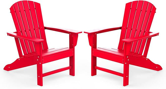 IVY&LANE Adirondack Chairs Set of 2 | HDPE Plastic | Outdoor Fire Pit Chairs | Oversized | All-Weather | Red | for Outside Deck Backyard Patio Poolside Porch Lawn