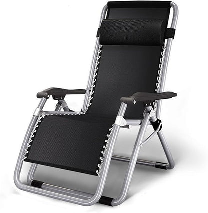 Outdoor Padded Lounge Chair Folding Outdoor Patio Recliner, Anti Gravity Lounger for Backyard w/Headrest, Cup Holder, Side Tray