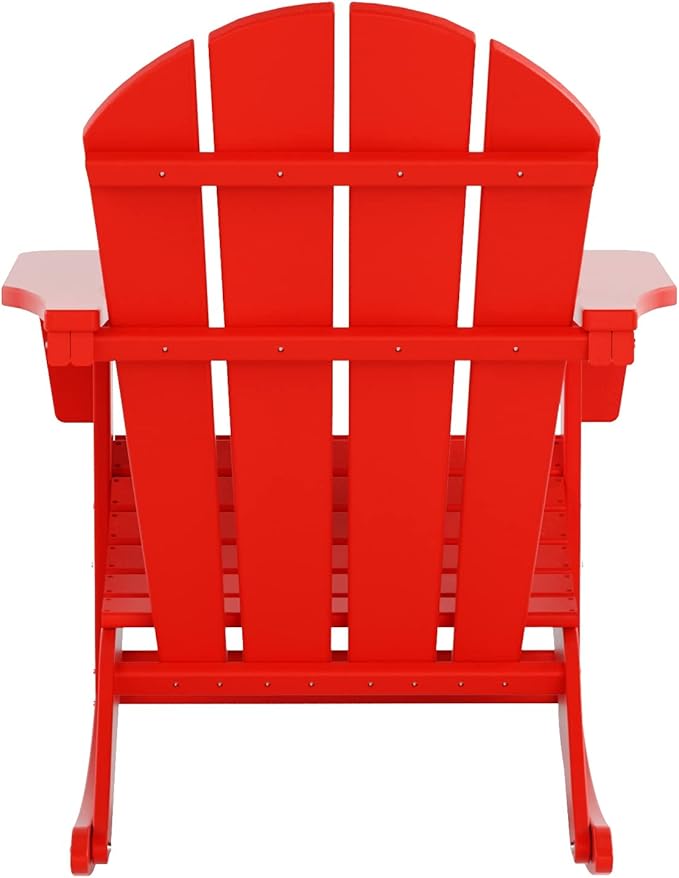 WO WESTIN OUTDOOR HDPE Laguna Outdoor Rocking Poly Adirondack Chair with Side Table 3-Piece Set, Red