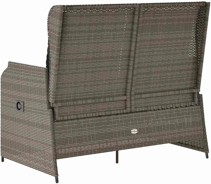 Reclining Garden Bench Gray Poly Rattan Outdoor Seating for Patio Balcony Porch 40.9 Inch Modern Loveseat with Adjustable Backrest Weather-Resistant for Living Room Garden and Sunroom