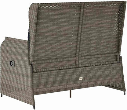 Reclining Garden Bench Gray Poly Rattan Outdoor Seating for Patio Balcony Porch 40.9 Inch Modern Loveseat with Adjustable Backrest Weather-Resistant for Living Room Garden and Sunroom