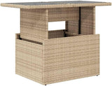 Beige Poly Rattan Garden Table with Tempered Glass Top, Height Adjustable from 17 to 28.7 Inches - Photo 2