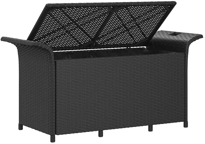 Garden Bench Black Polyethylene with Rattan Look Park Bench Outdoor Seating for Lawn Courtyard