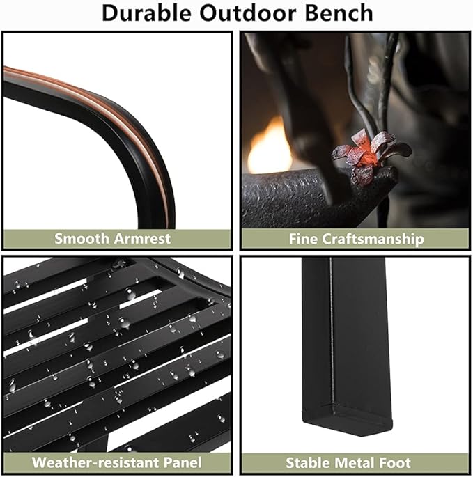 50inch Outside Bench Seats Chair Patio Outdoor Garden Bench, Patio Park Bench, Front Porch Bench - Photo 6