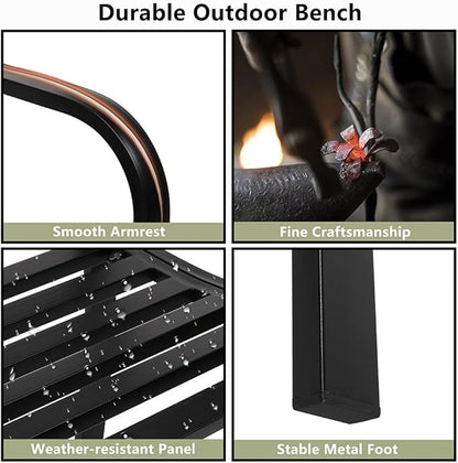 50 Inches Outdoor Garden Bench,Cast Iron Metal Frame Patio Park Bench with Backrest,Arch Legs for Porch,Lawn,Garden,Yard (Welcome Pattern)