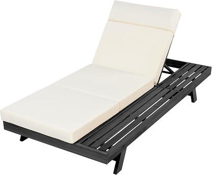 Christopher Knight Home Dami Patio Chaise Lounge Chair Outdoor with 4'' Foldable Cushion, Acacia Wood Poolside Sun Lounger, Space Available On One Side, Adjustable Backrest Pool Lounger, Black + Beige
