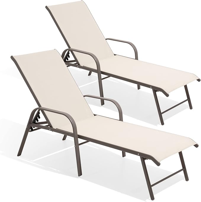 Crestlive Products Chaise Lounge Chair Outdoor with Armrests, Pool Lounge Chairs Set of 2 - Photo 1