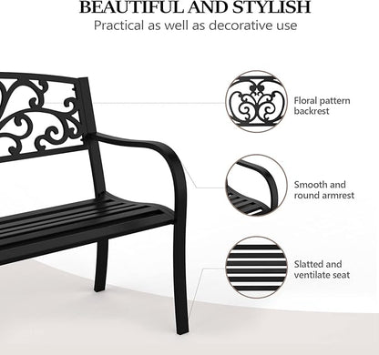 Bonnlo Garden Bench Outdoor Bench Steel Frame Furniture Patio Bench Seating Park Patio Seat