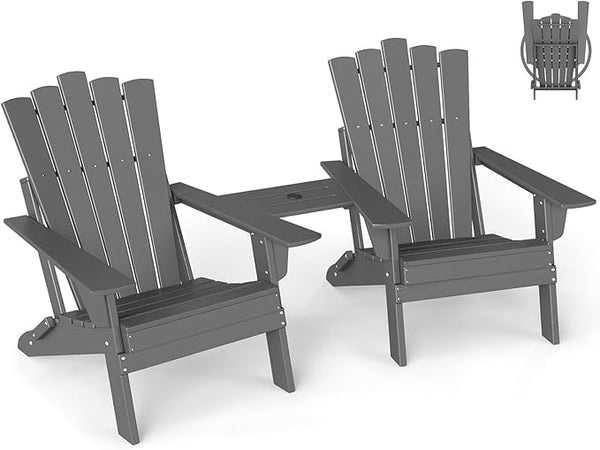 GREENVINES Folding-Adirondack-Chairs-Set-of-2 | HDPE Plastic | Throne Series | Fire Pit Chair | with Connecting Tray - Photo 1