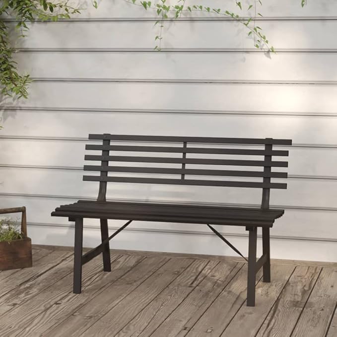Vintage Black Steel Garden Bench, Powder-Coated Durable Outdoor Seating for Patio and Garden, 43.3 Inch Long 23.2 Inch Deep Comfortable Space for Two Adults, Elegant Classic
