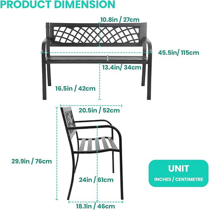 Garden Bench Outdoor Metal Garden Bench Patio Benches with Mesh Pattern Backrest Armrests for Patio Park Lawn Yard,Black
