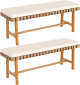 Tangkula Acacia Wood Outdoor Bench with Padded Cushion, 48" Long Dining Bench with Washable Zippered Cover - Photo 1