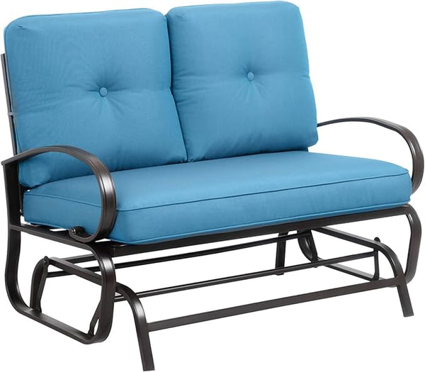 JY QAQA Patio Outdoor Metal Gliders Rocking Bench, Garden Porch Furniture Glider, Wrought Iron Chair Set with Cushion - Photo 1