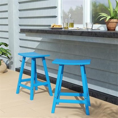 Costaelm All-Weather Bar Stools Set of 2, 24" Height Outdoor Bar Stools, Adirondack Poly Patio Bar Stool for Patio, Deck, Kitchen Counter and Garden, Pacific Blue