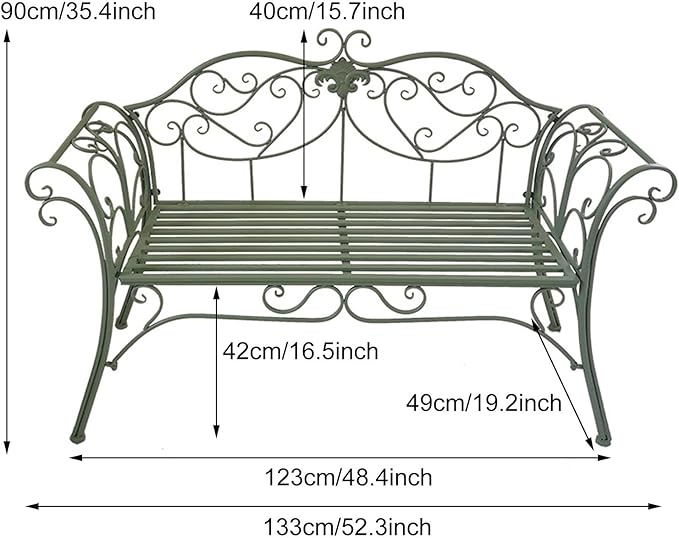 Garden Benches for Outdoors, Metal Garden Benches with Floral Design Backrest, Easy Assembly, for Porch, Yard, Lawn - Photo 2