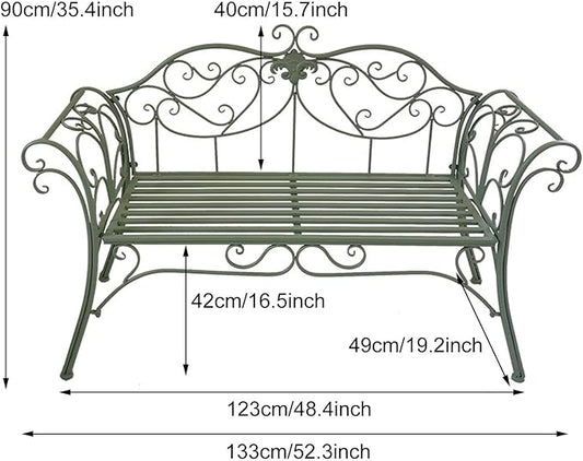 Garden Benches for Outdoors, Metal Garden Benches with Floral Design Backrest, Easy Assembly, for Porch, Yard, Lawn, Balcony(Black)