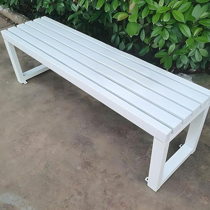 Outdoor Garden Bench 2-Person Metal Benches Patio Bench Weatherproof Park Seat Backless Chair Front Porch Seat Slatted Chair 3.3ft 3.9ft 4.9ft 5.9ft(White,5.9ft)