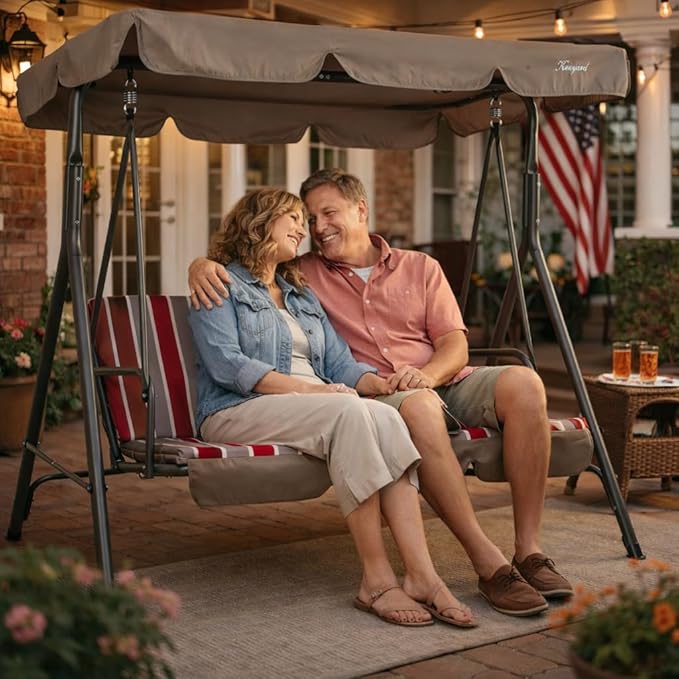 Kozyard Alicia 3-Seat Patio Swing, Outdoor Canopy Swing with Steel Frame - Photo 2