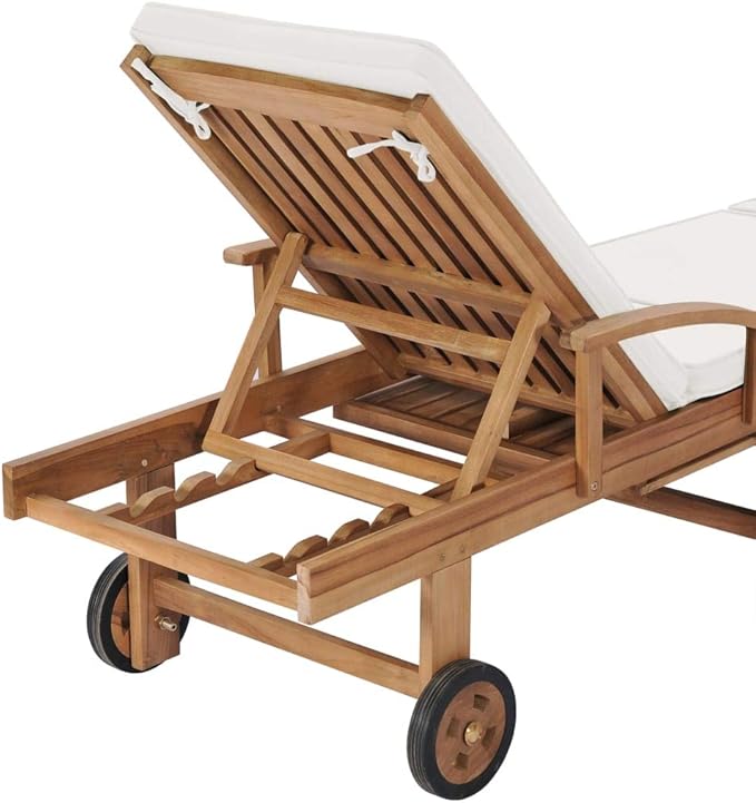 Sun Loungers with Cushions 2 pcs Solid Teak Wood Cream Patio Chairs Outdoor Furniture Outdoor Chairs Suitable for - Photo 9