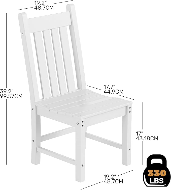 Costaelm Armless Outdoor Chair, Patio Adirondack Chair, HDPE Poly Lumber Waterproof Restaurant Bistro Kitchen Dining Chair for Outside Porch Backyard Garden, White