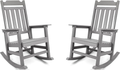 Rocking Chairs Set of 2, All Weather Resistant Poly Lumber Outdoor Porch Rocker, Rocking Chairs for Outdoor, Indoor, Patio, Deck, Garden, Backyard, Load Bearing 380 lbs - Grey